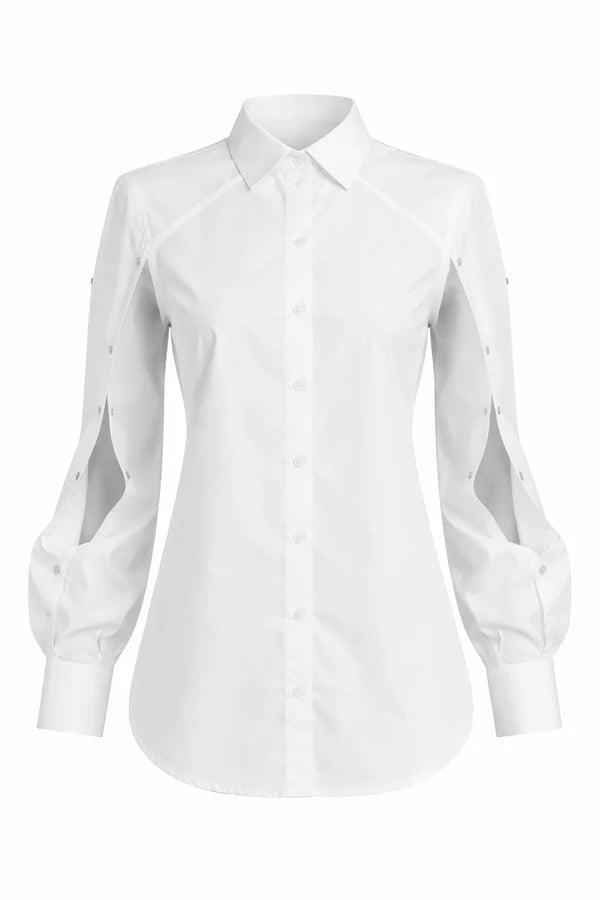 Organic Cotton Convertible Cutout Long Sleeve Blouse